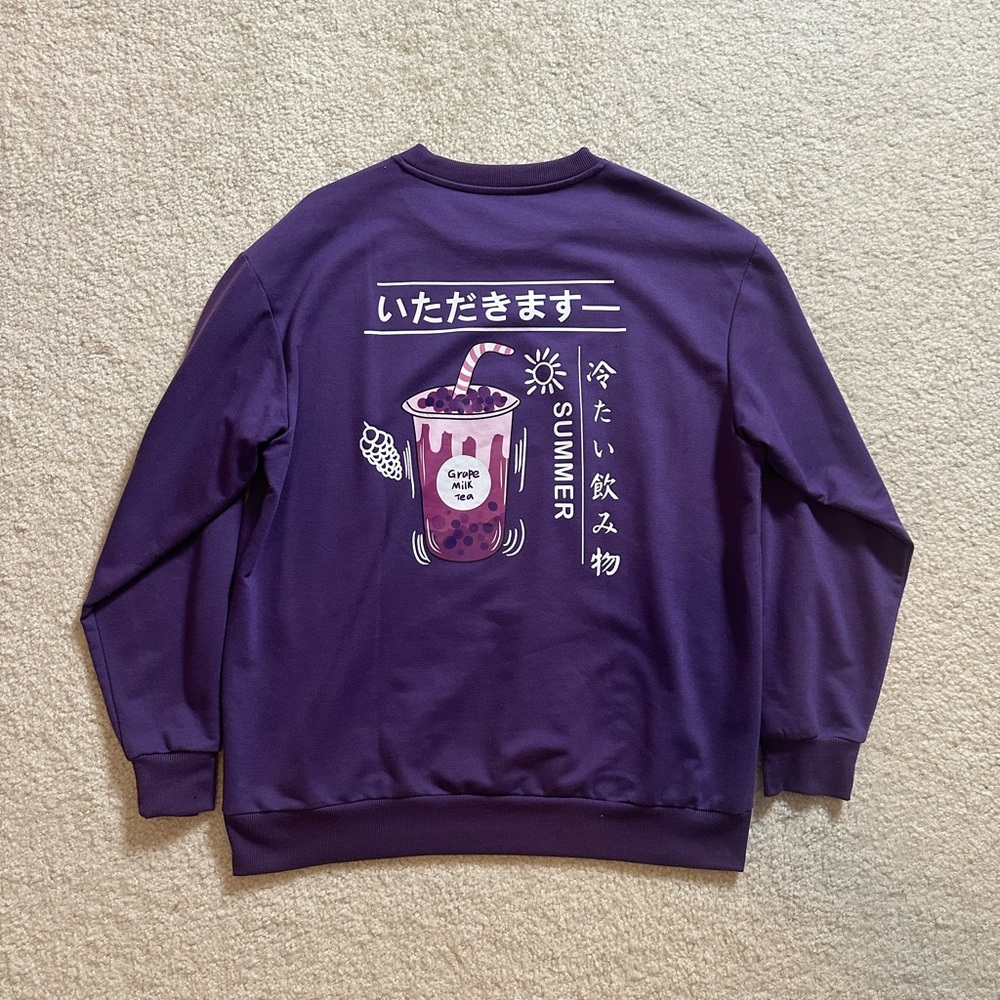 Purple Japanese Text Boba Crewneck Sweater